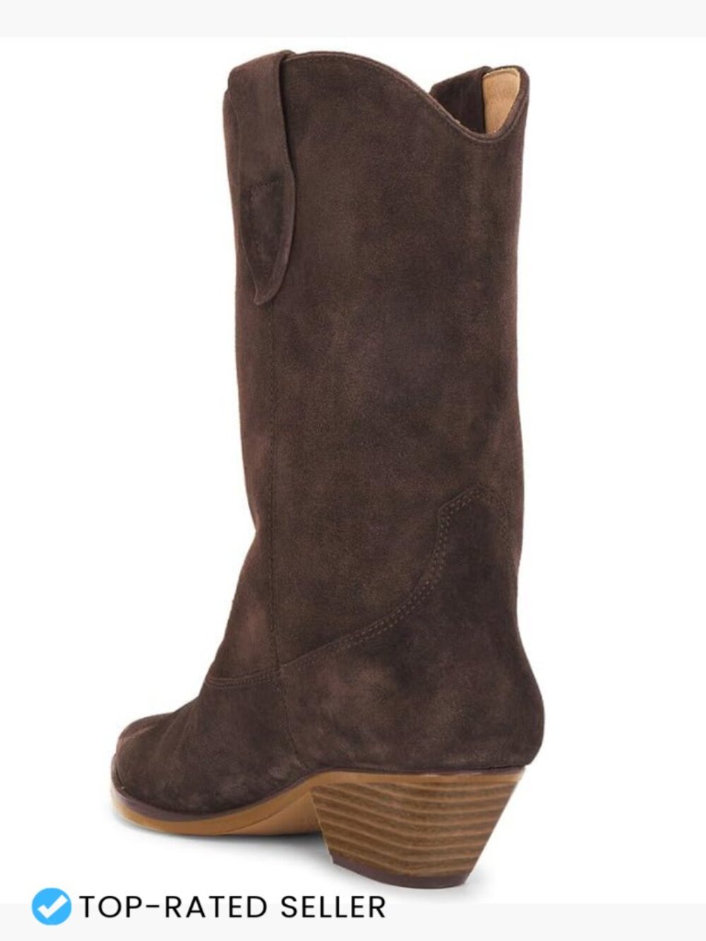 Faux Suede Cowboy Boots Mid Calf Chunky Heel Pointed Toe Dressy Western Booties - Picture 5 of 7